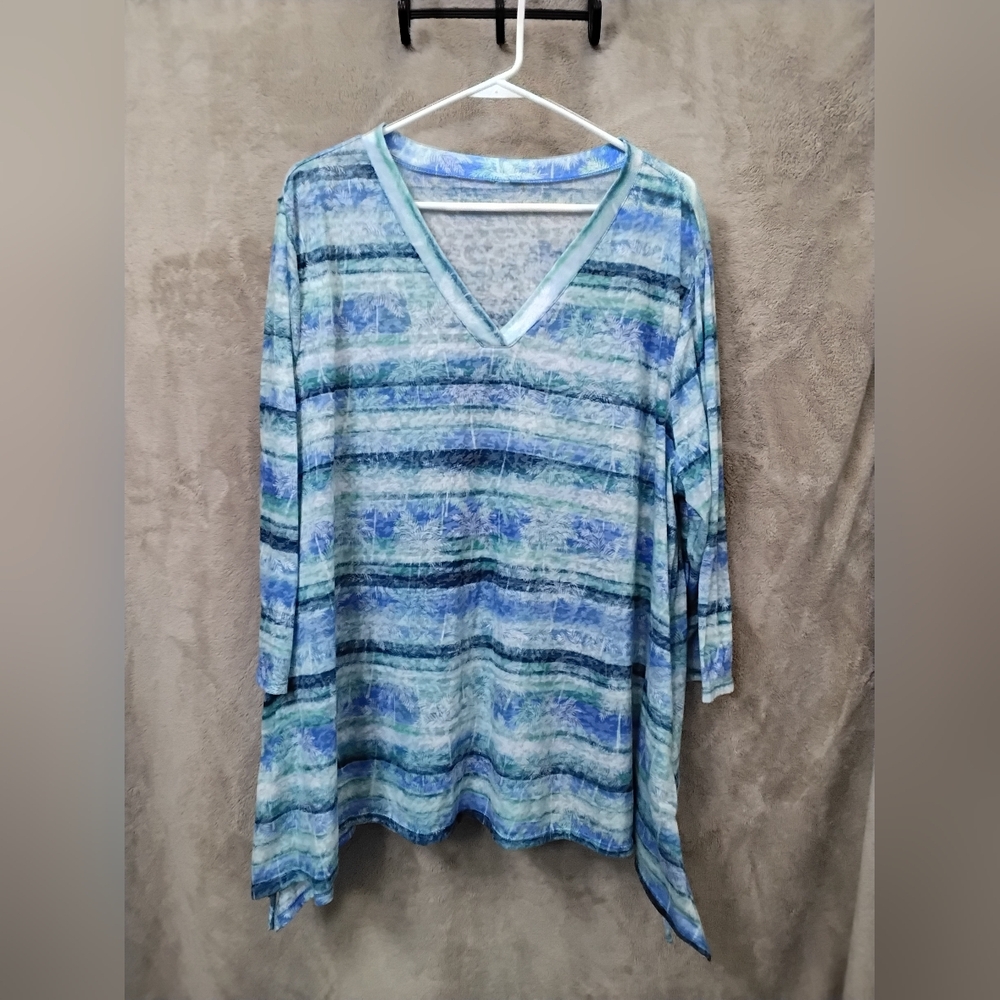 CLEAR OUT PRICE DROP! Blue, Seafoam Green And White Palm Tree Patterned Top